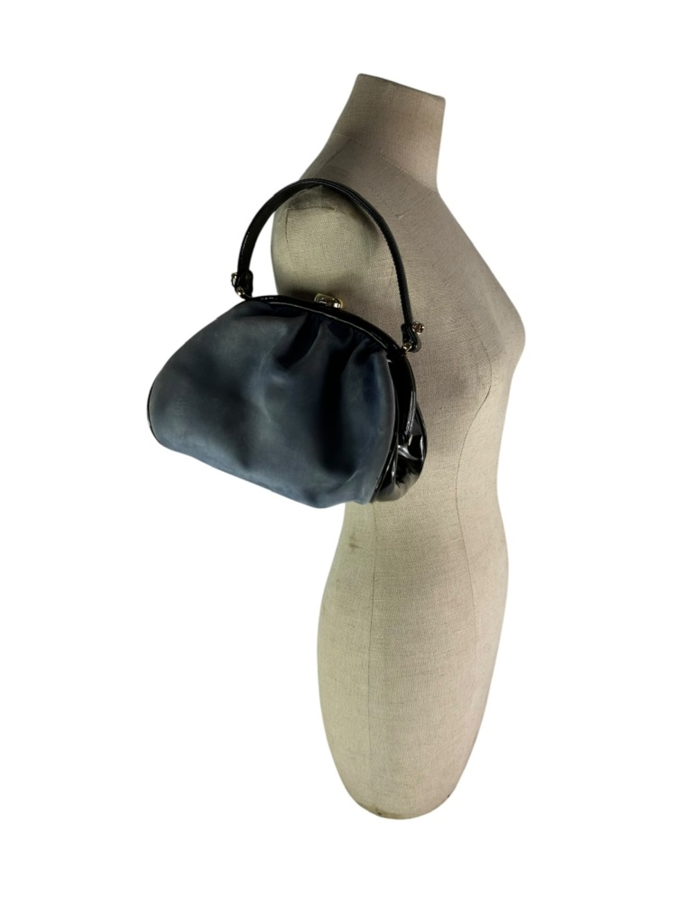 Genuine MARK CROSS Blue Nubuk Leather Frame Purse With Top Handle Crossbody Bag